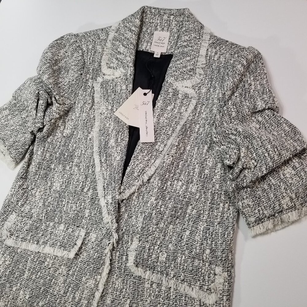NWT Cinq à Sept Erin Fringed Boucle Tweed Blazer Jacket Black/Ivory Size 8 $425 - Picture 12 of 17